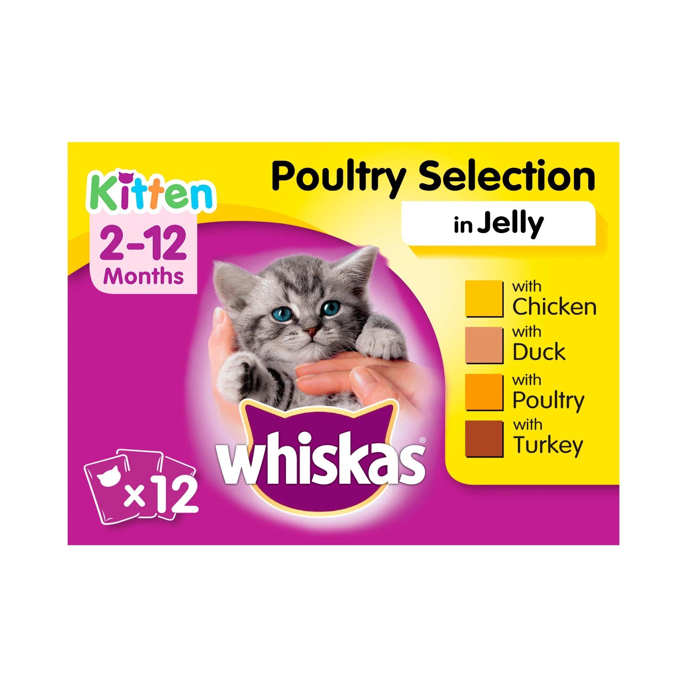 WHISKAS 2-12 Months Kitten Poultry Selection in Jelly 12 x 100g (1.2kg)